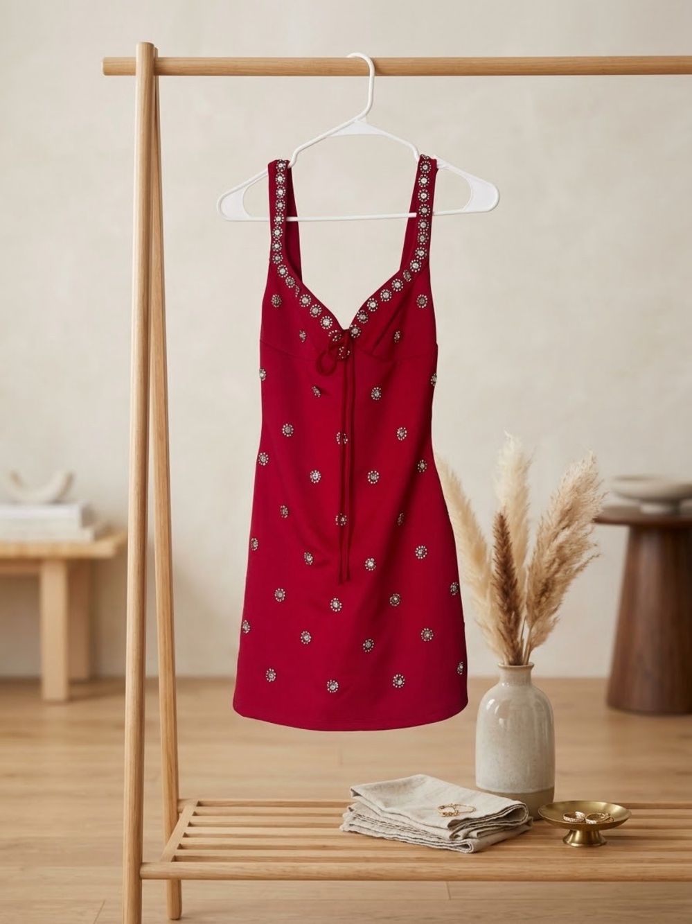ASOS Luxe Red Embellished Sleeveless Chemise